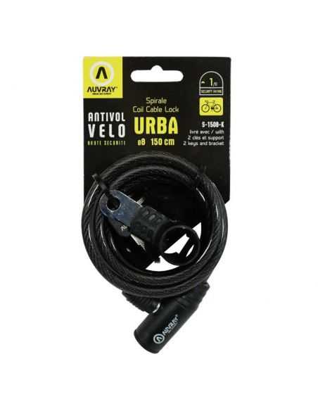 Antivol Velo Spiral à Clé Auvray Diametre 8mm L 1.50 M (AVEC SUPPORT)