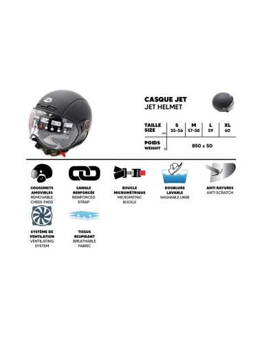 Casque JET FRV Noir Mat
