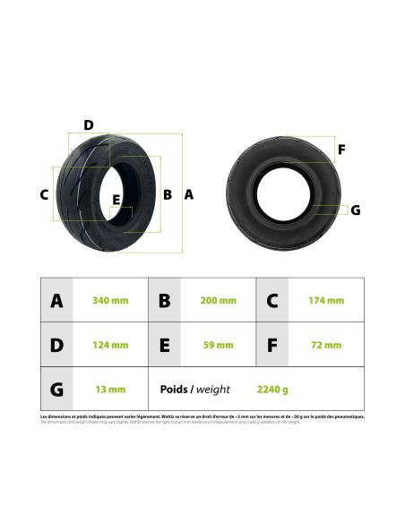 Pneu TUBELESS 13’’135/75-7 (13x5.5-7) Teverun 7260R WATTIZ