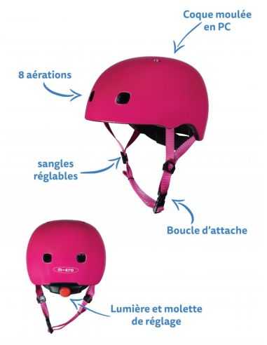 Casque - Framboise brillant avec Led Micro